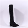 Miss Elastic Fax Block Pull On Long Boot - Black Suede